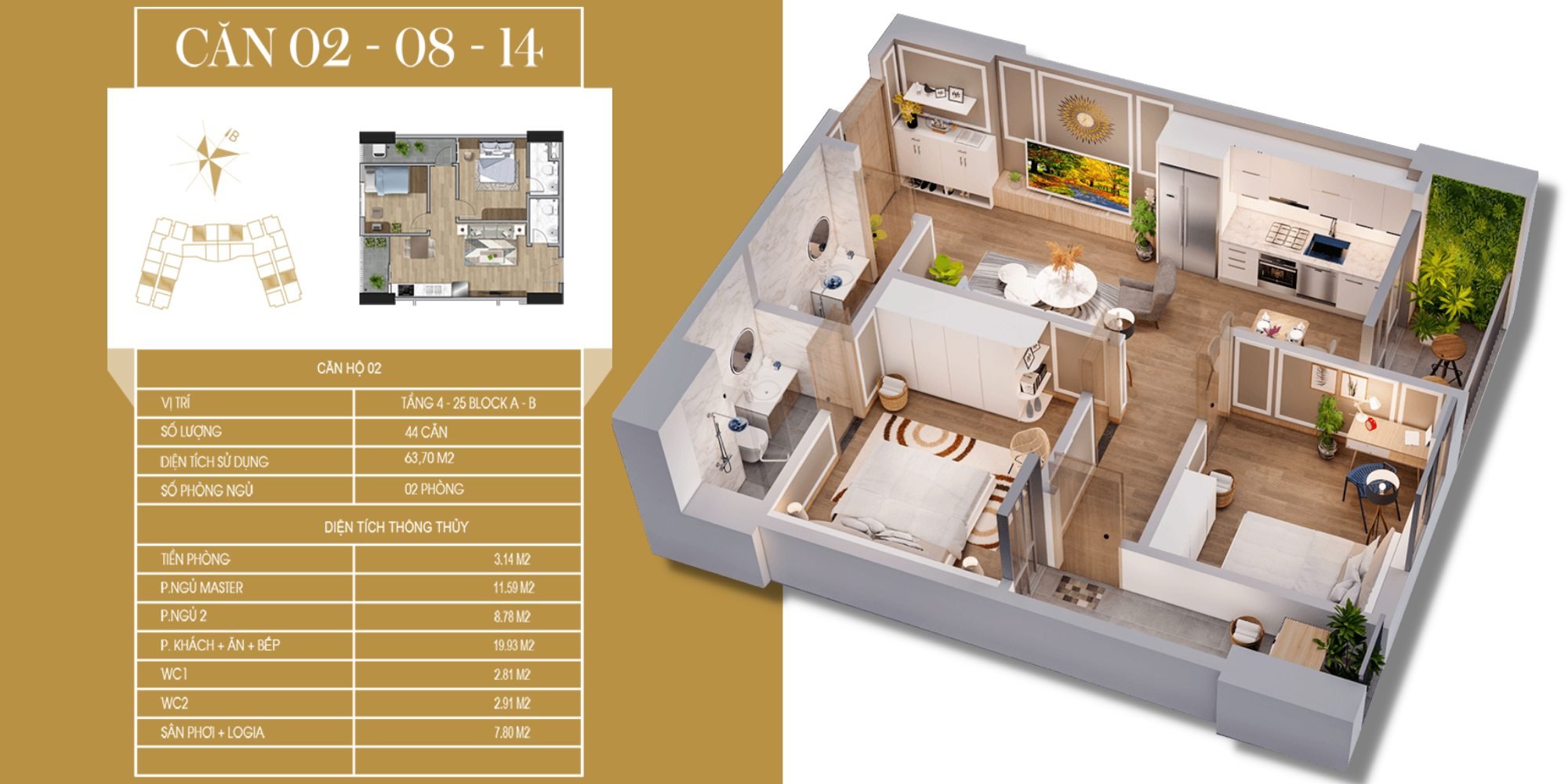 Siêu đẹp! Bán căn hộ 2PN giá 1,930 tỷ Tecco Diamond Tứ Hiệp, Thanh Trì 63,7m2