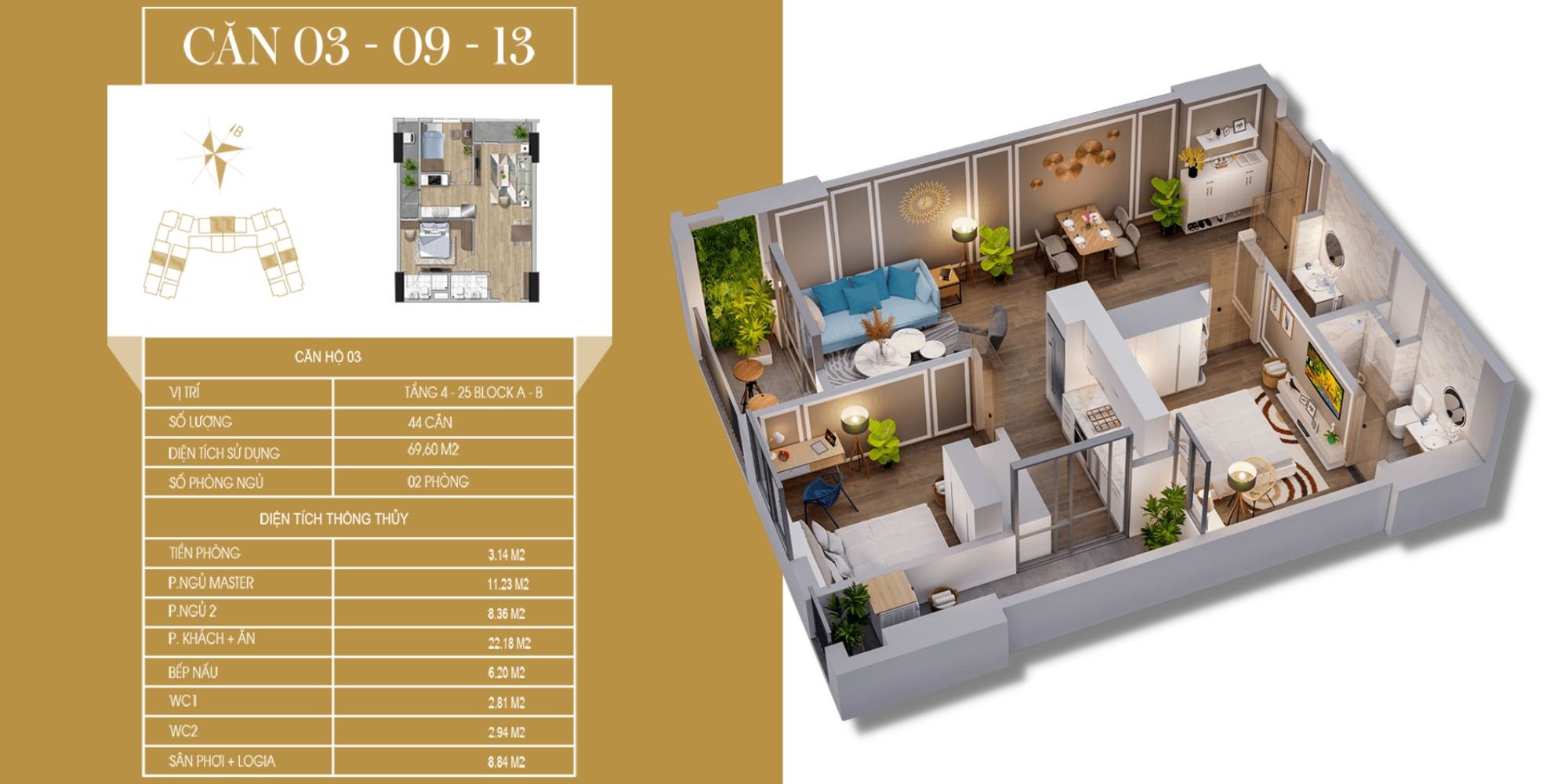 Chính chủ bán căn 2PN 69.6m2 giá 2.006 tỷ Tecco Tứ Hiệp, Thanh Trì