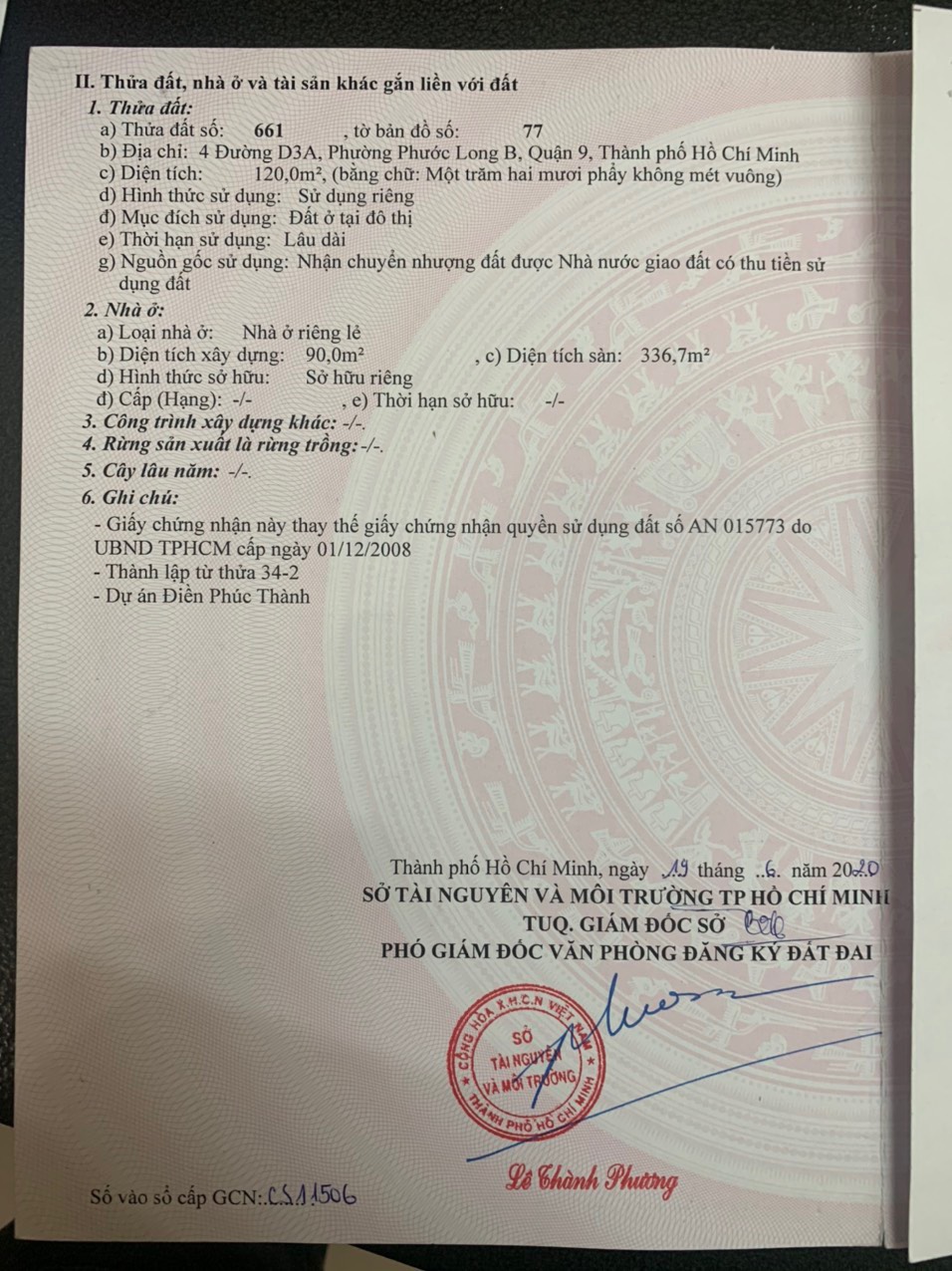 Bán lô nhà đất diện tích 240m2 full thổ cư có 2 sổ, mặt tiền đường D3A, P. Phước Long B, TP. Thủ Đức