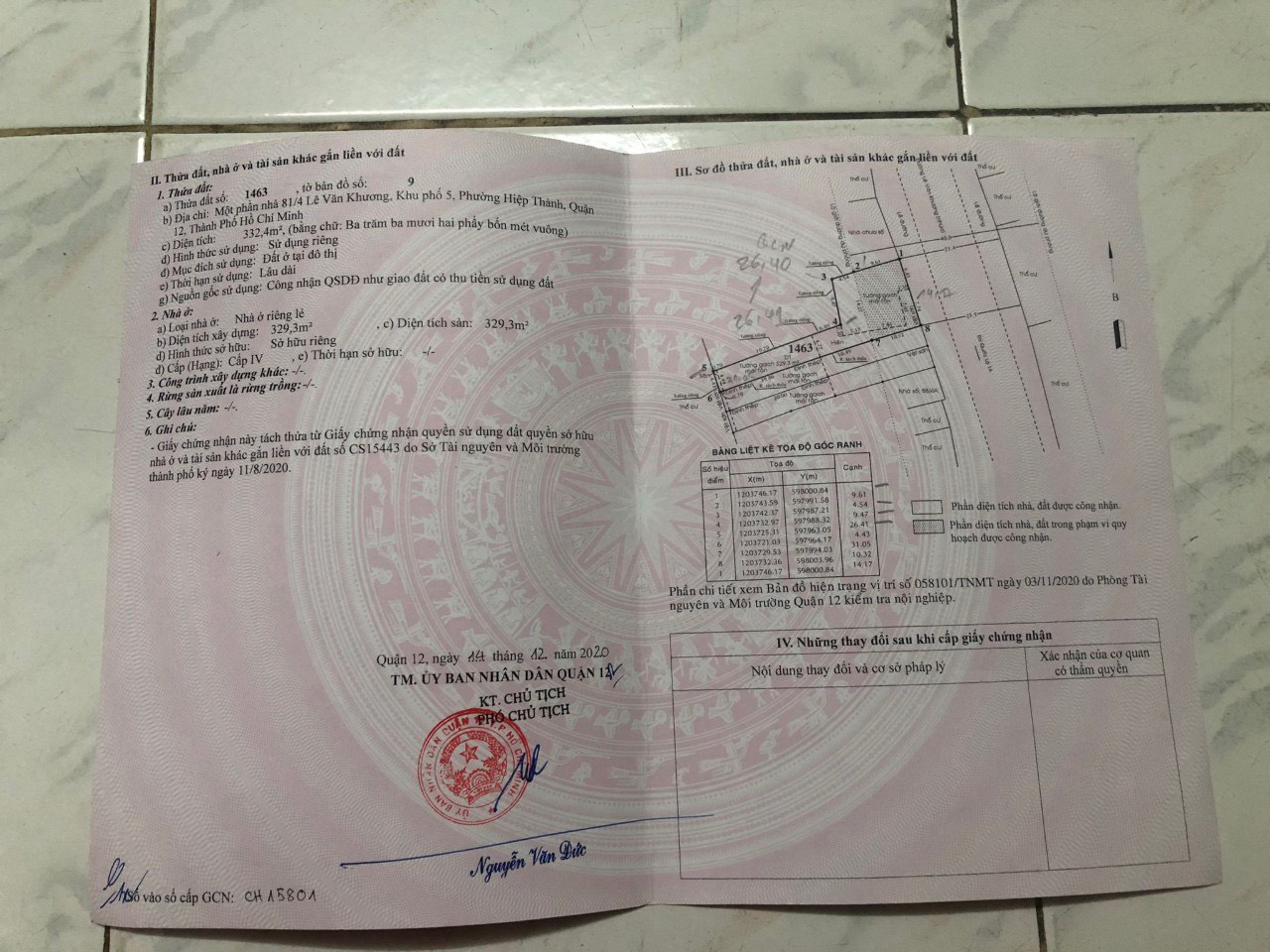 Bán lô đất diện tích 680m2, có 3 Sổ, mặt tiền đường Lê Văn Khương, P. Hiệp Thành, Q.12, Tp. HCM.