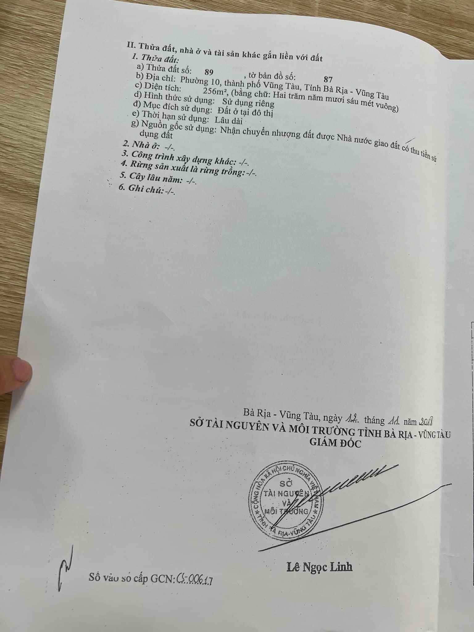 Cần bán lô Biệt thự Khu TT Đô thị Chí Linh. P.10,TP Vũng Tàu.