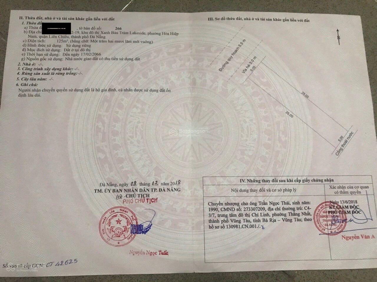 Cần tiền bán gấp lô đất tuyệt đẹp Khu đô thị Lakeside, Liên Chiểu, TP Đà Nẵng.