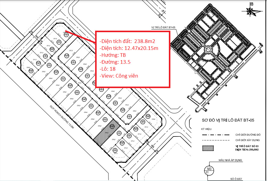 BT 05 - 18 HUD Mê Linh Central.Đất đấu giá 238.8m2, 14tỷ