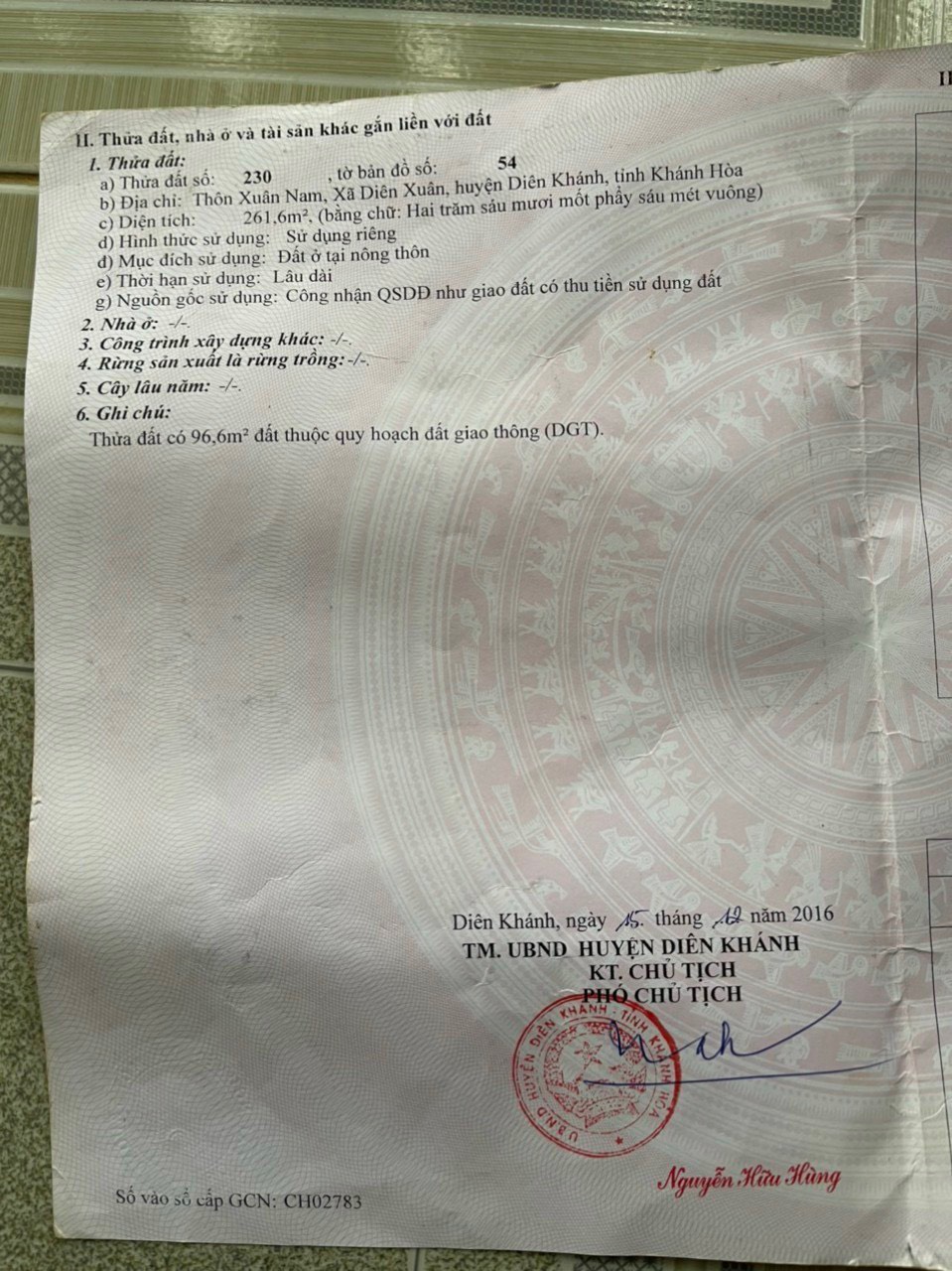 Cần bán lô đất 2 mặt tiền Diên Xuân, Diên Khánh.