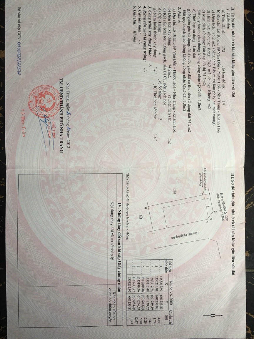 Chủ Việt Kiều Canada gửi bán nhà số 89 Vân Đồn . Nha trang