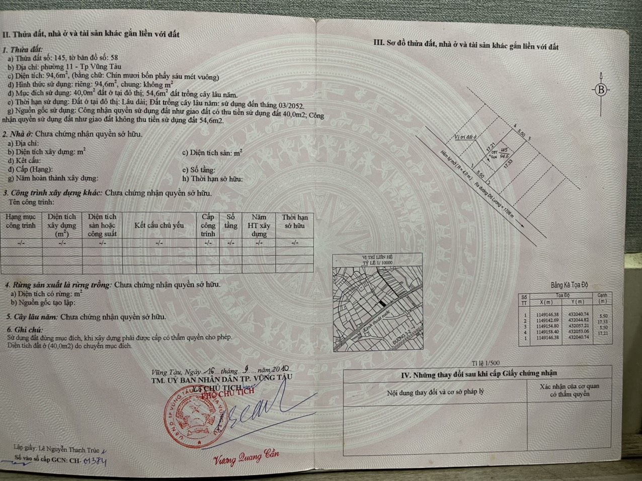 Bán đất phường 11 cách biển chỉ 1,5km dt 95m thổ cư 40m sổ riêng