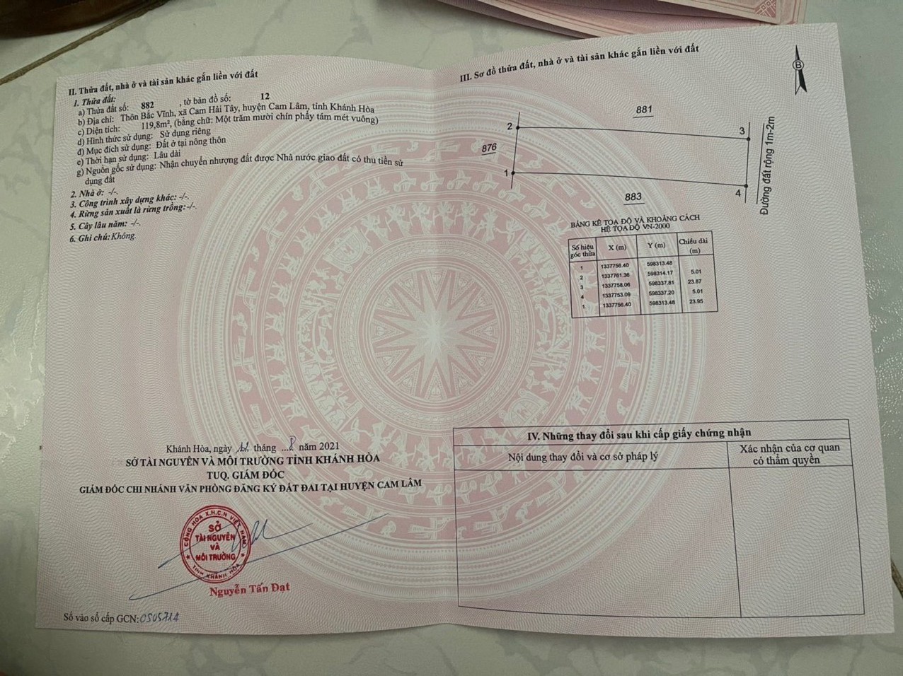 Chính chủ bán đất thôn Bắc Vĩnh, xã Cam Hải Tây, huyện Cam Lâm, Khánh Hòa.