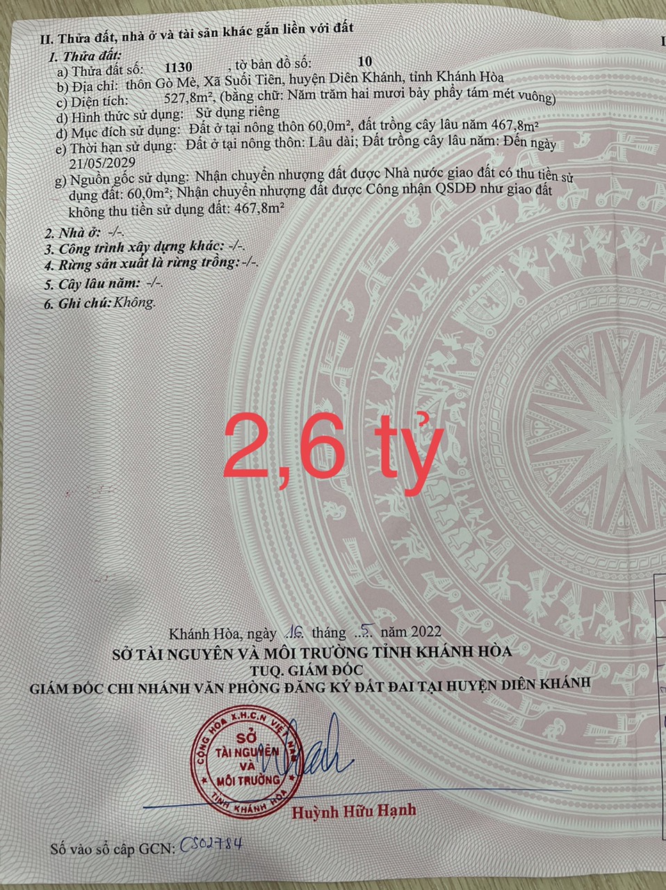 Bán đất thổ cư xã suối tiên huyện diên khánh