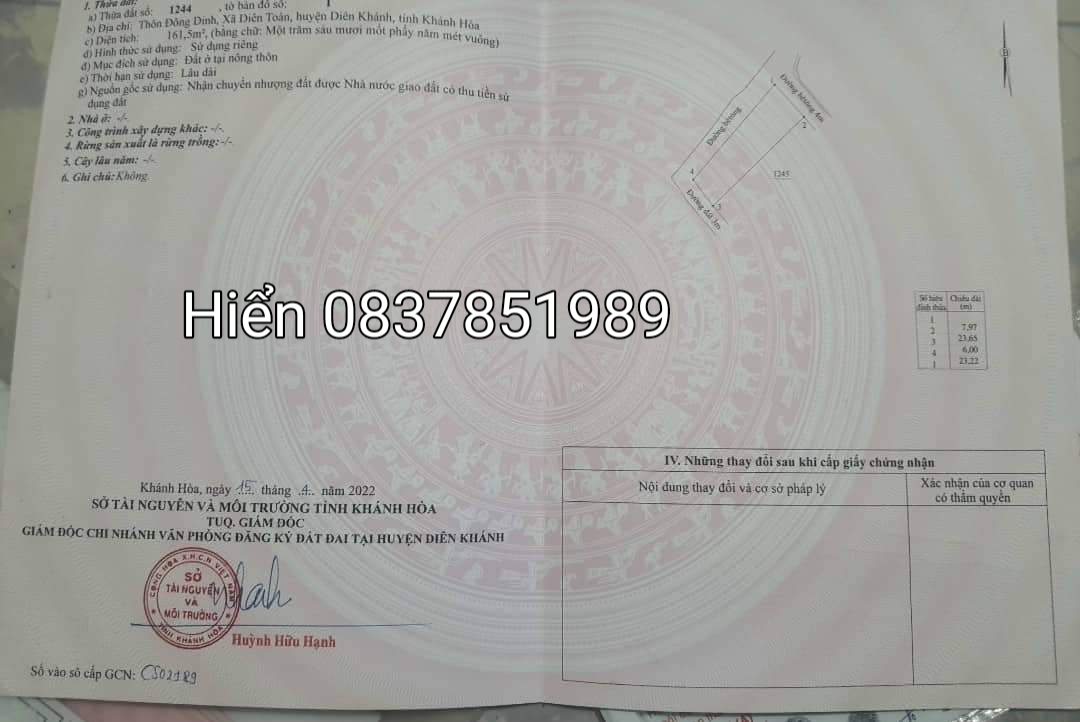 Đất nền Diên Khánh gần tttp Nha Trang.