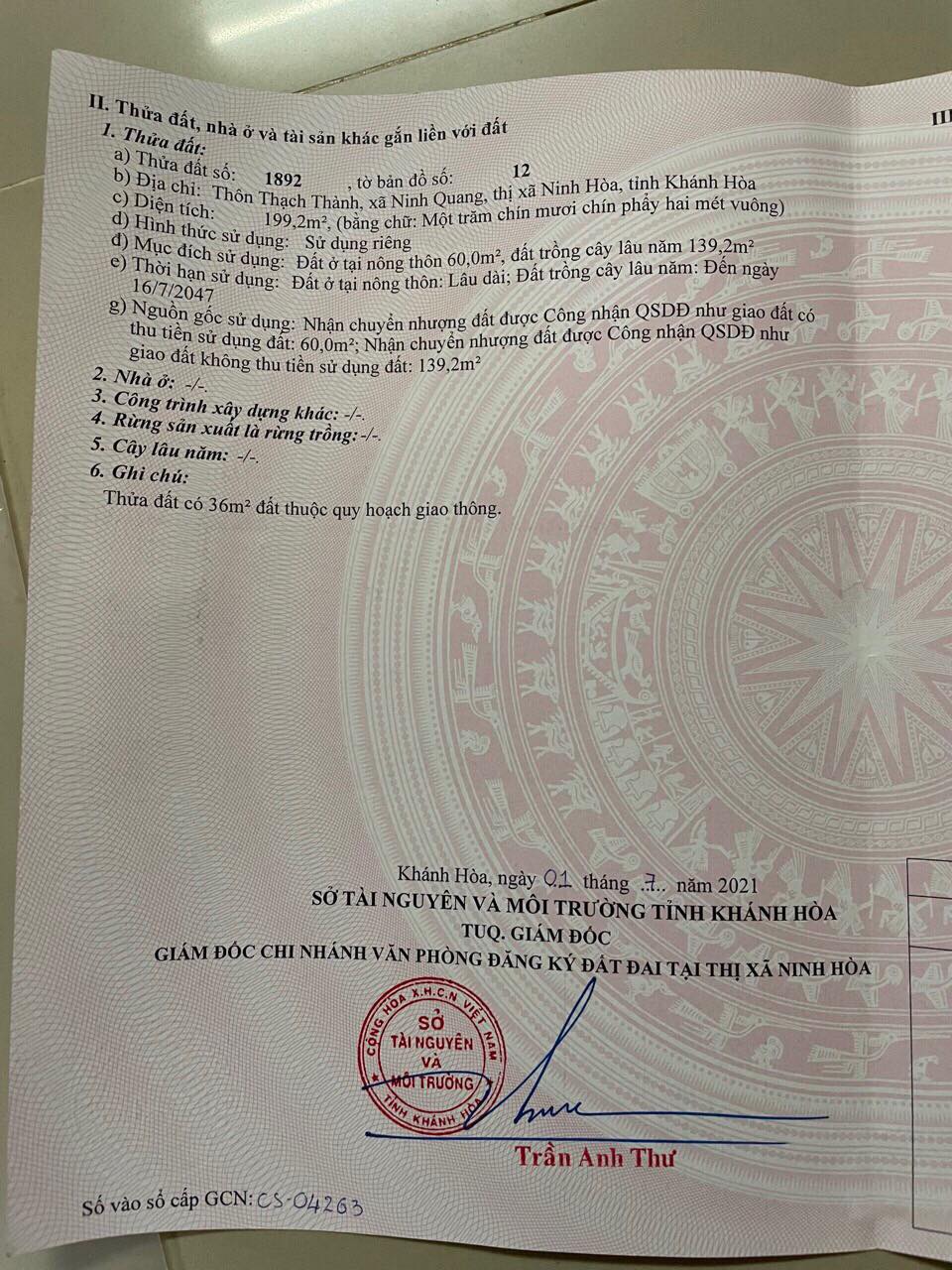 bán lô đất gần ql26 giá chỉ 7tr3 Ninh Quang Ninh Hoà lh Vân XYnk