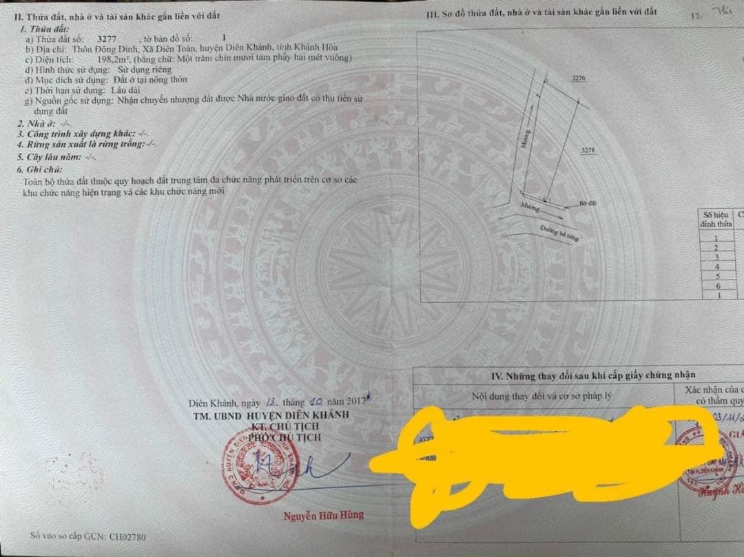 Bán Lô Đất Diên Toàn biệt thự 200m2 full thổ diên khánh khánh Hòa