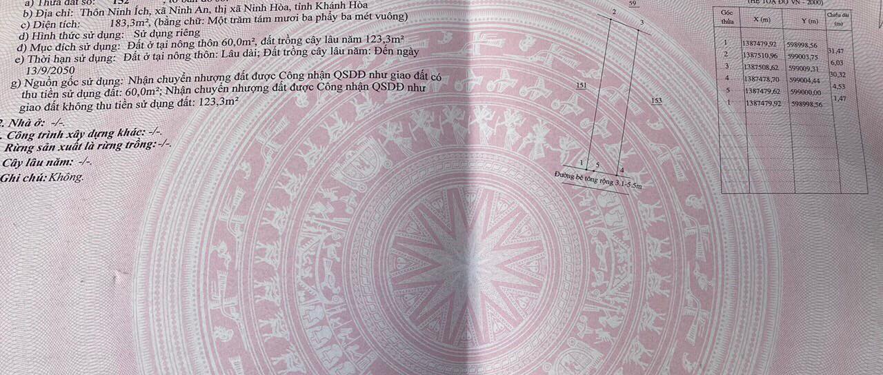 bán lô đất sát quốc lộ 1a đường ô tô gần chợ Ninh An Ninh Hoà