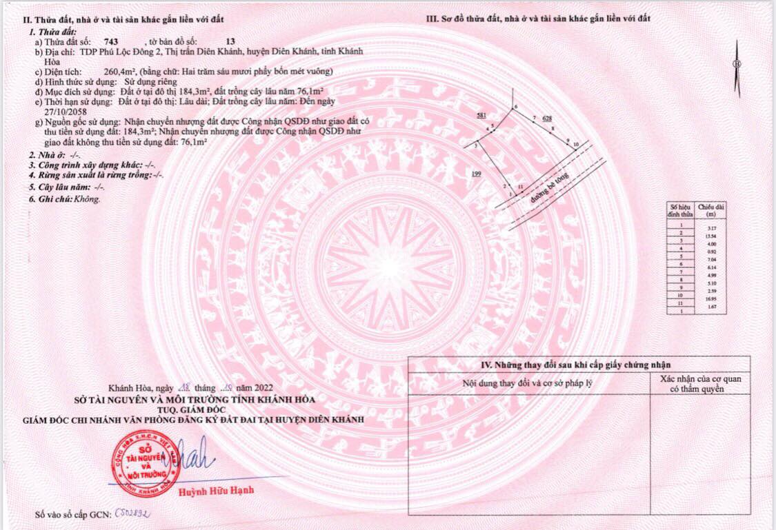 Bán lô đất ngang 18m nằm ngay trung tâm thị trấn Diên Khánh