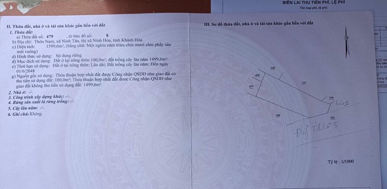 bán lô đất mặt tiền DT5 ngang 24m có thổ Ninh Tân Ninh Hoà