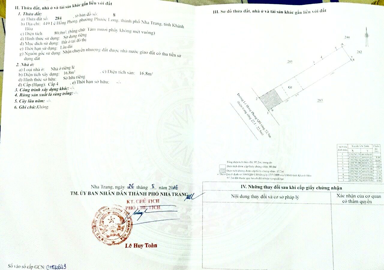 Cần bán đất nền nha trang Khánh hoà . Đường Lê Hồng phong .