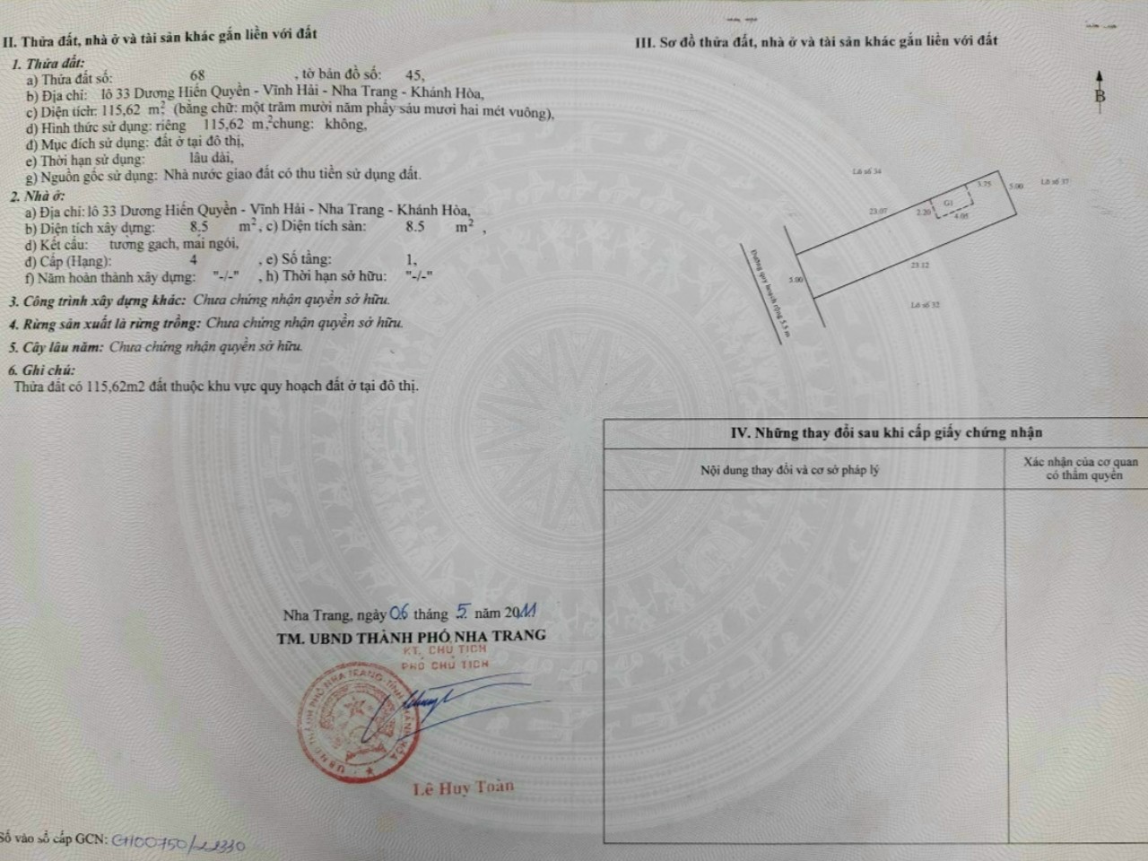 BÁN LÔ ĐẤT PHƯỜNG VĨNH HÒA GẦN BIỂN, GẦN CHỢ 115,6m2 ngang 5m. Giá 5 tỷ 660 triệu.