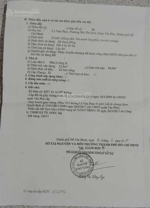 Nhà nhỏ (hàng hiếm), đường Lê Văn Phan, Phú Thọ Hòa, Tân Phú, TP. HCM. DTSD: 55m2. Giá: 2,6 tỷ