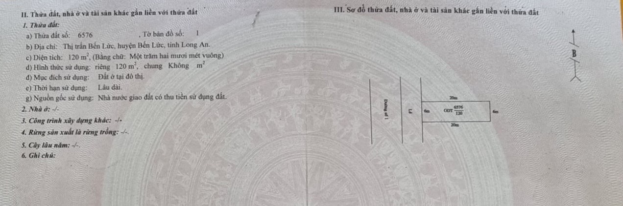 Chính Chủ Bán 120m2,6x20m Lô B35 ĐS 1 KDC135,TT Bến Lức,Long An Giá 3 tỷ 1