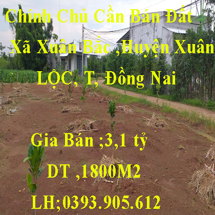 Chính chủ bán đất trồng cây lâu năm diện tích 1800m2. Huyện Xuân Lộc, Đồng Nai