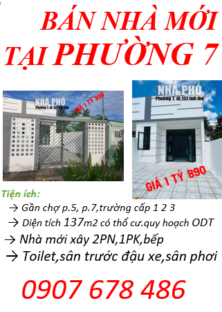 Nhà phố thổ cư, xây mới vừa hoàn thiện cần bán tại phường, Tp.Bến Tre