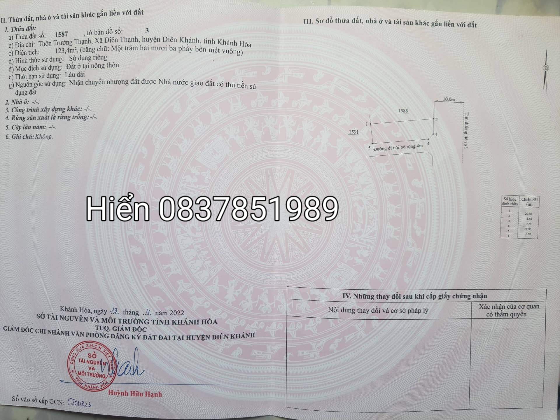 Lô góc Diên Thạnh 02 mặt tiền giáp VCN Diên Thạnh