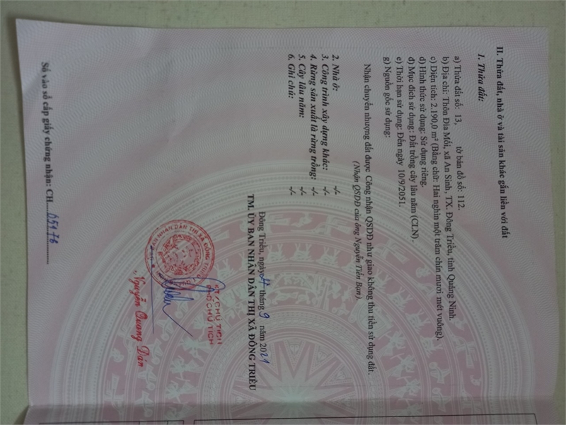 chính chủ đi ra nước ngoài định cư cần bán nhanh lô đất TCLN 2190m2