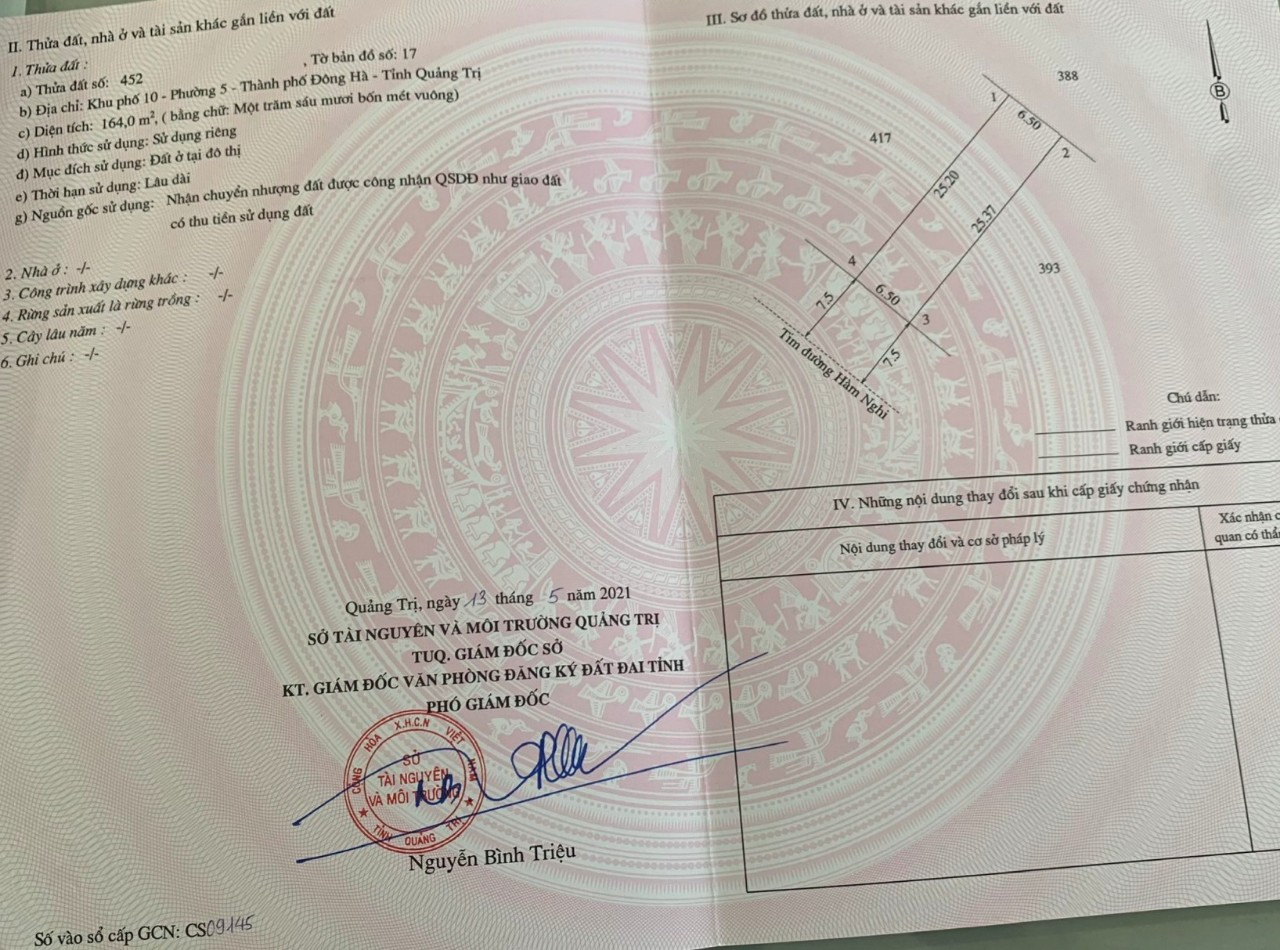 ĐẤT TRUNG TÂM TP ĐÔNG HÀ, MT HÀM NGHI THÍCH HỢP KINH DOANH, GIÁ ĐẦU TƯ