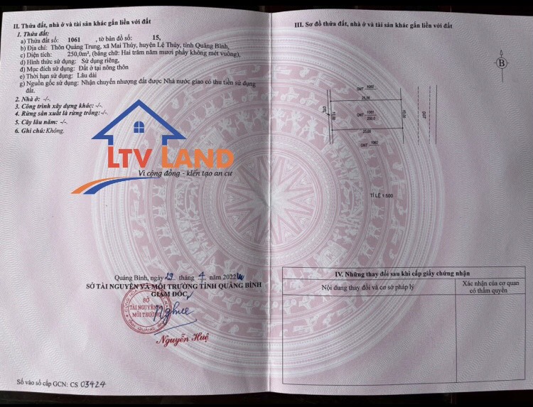 Mặt Tiền Đường. Ngay xã Mai Thuỷ - Lệ Thuỷ. Thuận lợi xây dựng nhà ở hoặc đầu tư lợi nhuân cao