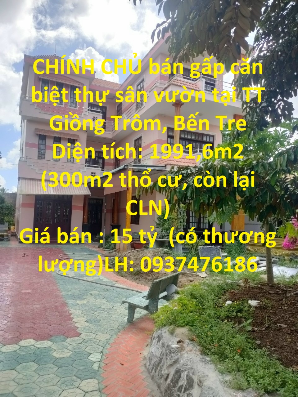 CHÍNH CHỦ bán gấp căn biệt thự sân vườn tại TT Giồng Trôm, Bến Tre