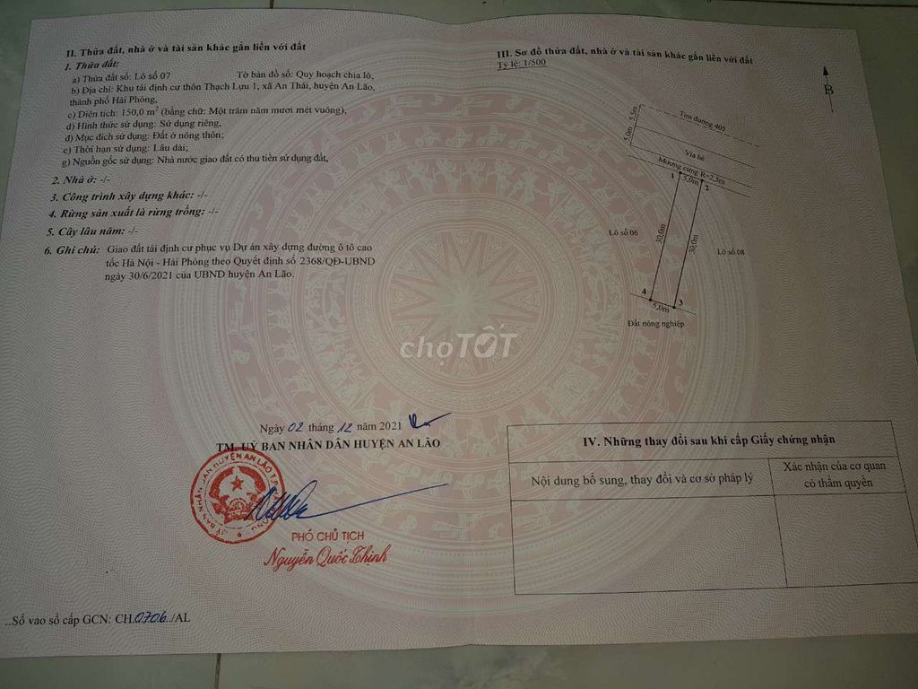 HOT! HOT! CHÍNH CHỦ CẦN BÁN ĐẤT FULL THỔ CƯ TẠI HẢI PHÒNG