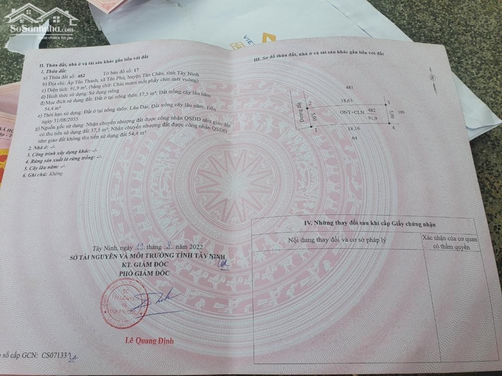 CHÍNH CHỦ BÁN LÔ ĐẤT GIÁ RẺ 395 TRIỆU/ 1 LÔ NGAY TÂN PHÚ - TÂN CHÂU - TÂY NINH