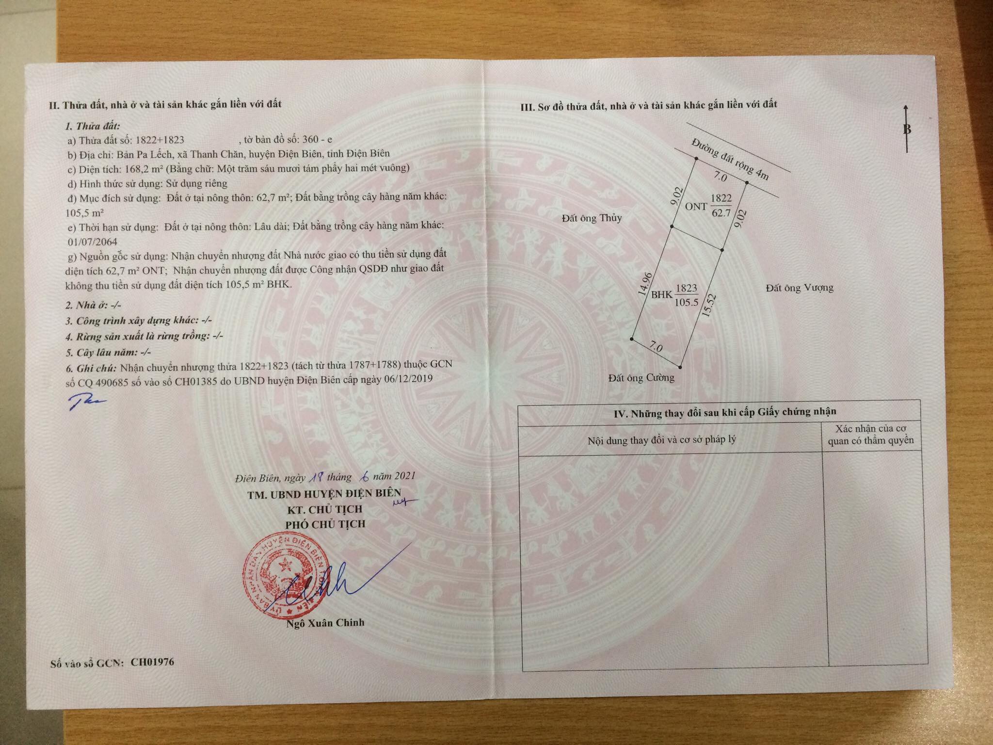 Bán đất bản Pa Lếch, xã Thanh Chăn, huyện Điện Biên.