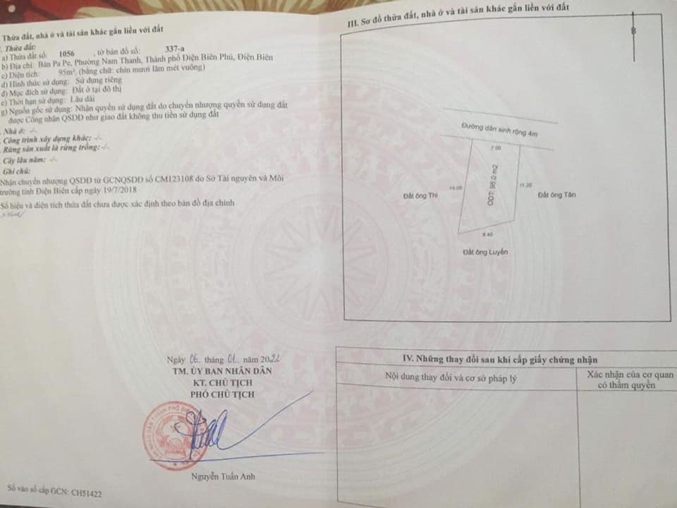 Bán đất tại bản Pa Pe, phường Nam Thanh, TP ĐBP