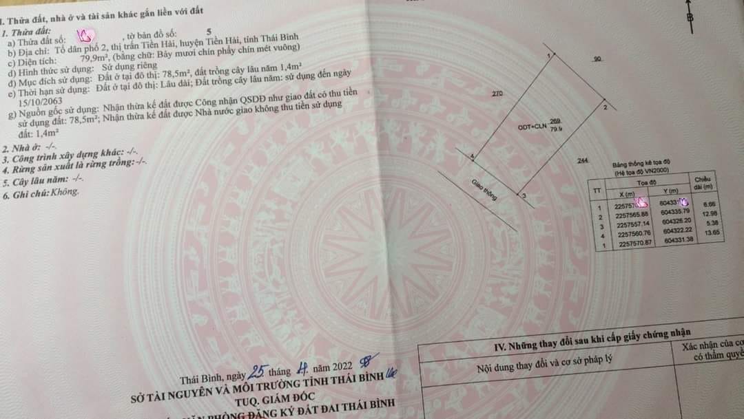 BÁN GẤP LÔ ĐẤT CHÍNH CHỦ TẠI TIỀN HẢI THÁI BÌNH