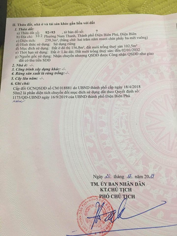 Bán đất tổ 02 phường Nam Thanh, TP.ĐBP