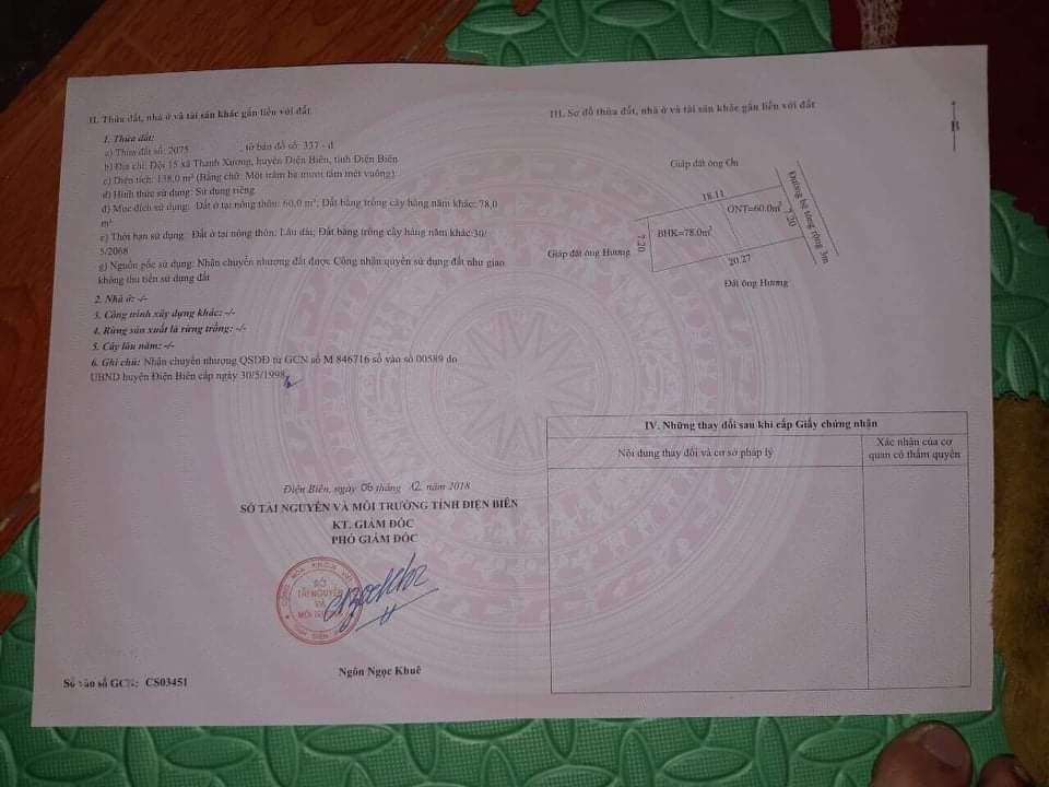 Bán đất ở đội 15 xã Thanh Xương, huyện Điện Biên, tỉnh Điện Biên