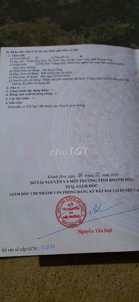 Chính chủ cần bán lô Đất ở Xã Suối Tân, Huyện Cam Lâm, Khánh Hòa