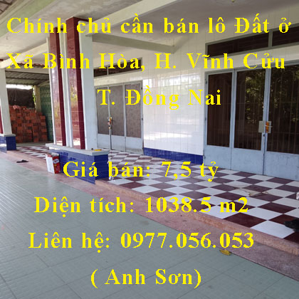 Chính chủ cần bán lô Đất ở Xã Bình Hòa, Huyện Vĩnh Cửu, Đồng Nai