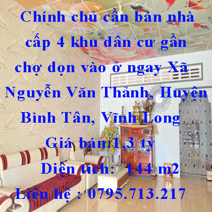 Chính chủ cần bán nhà cấp 4 khu dân cư gần chợ dọn vào ở ngay