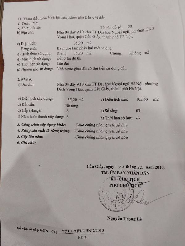 Bán nhà tập thể đại học ngoại ngữ, ngõ 215 Trần Quốc Hoàn, Phường Dịch Vọng Hậu, Quận Cầu Giấy, Hà Nội