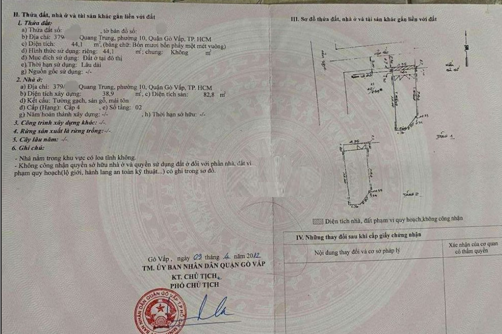 BÁN ĐẤT 4,3x11 HẺM 379 QUANG TRUNG HXH PHƯỜNG 10 GÒ VẤP