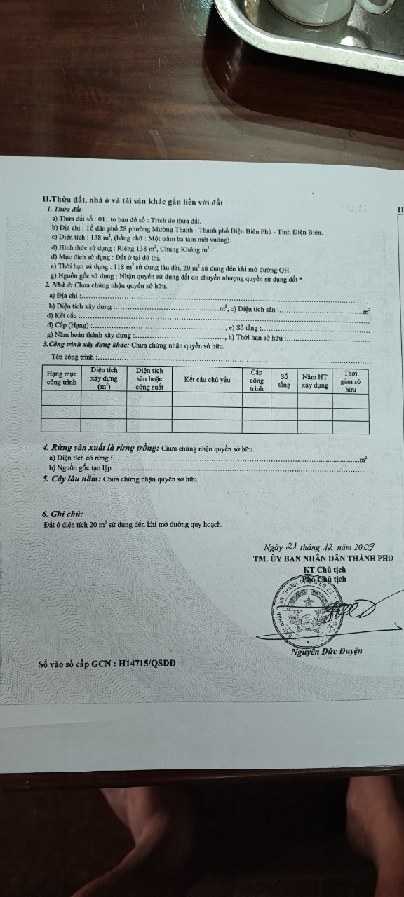 Bán nhà tại địa chỉ số nhà 100 tổ dân phố 28, phường Mường Thanh, TP. Điện Biên Phủ