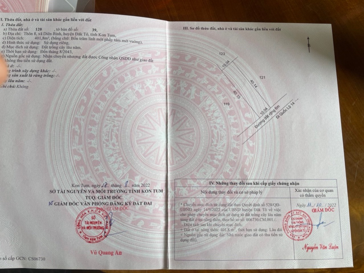 Chính chủ cần bán gấp lô đất thuộc Thôn 8 - Diên Bình - Đăk Tô - Kon Tum