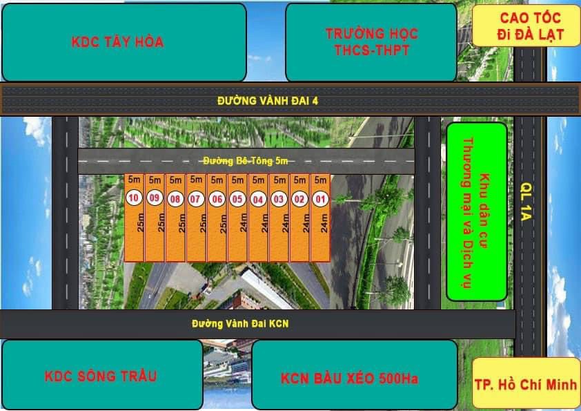 BÁN 10 LÔ ĐẤT THỔ CƯ TÂY HÒA TRẢNG BOM GIÁ 1,1 TỶ GIÁ RẺ