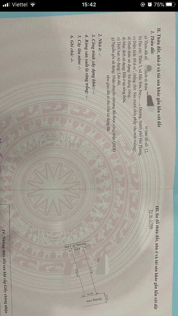 CẦN BÁN lô đất đẹp tại thôn 3 Bắc Sơn An Dương hải Phòng diện tích 69,6 m