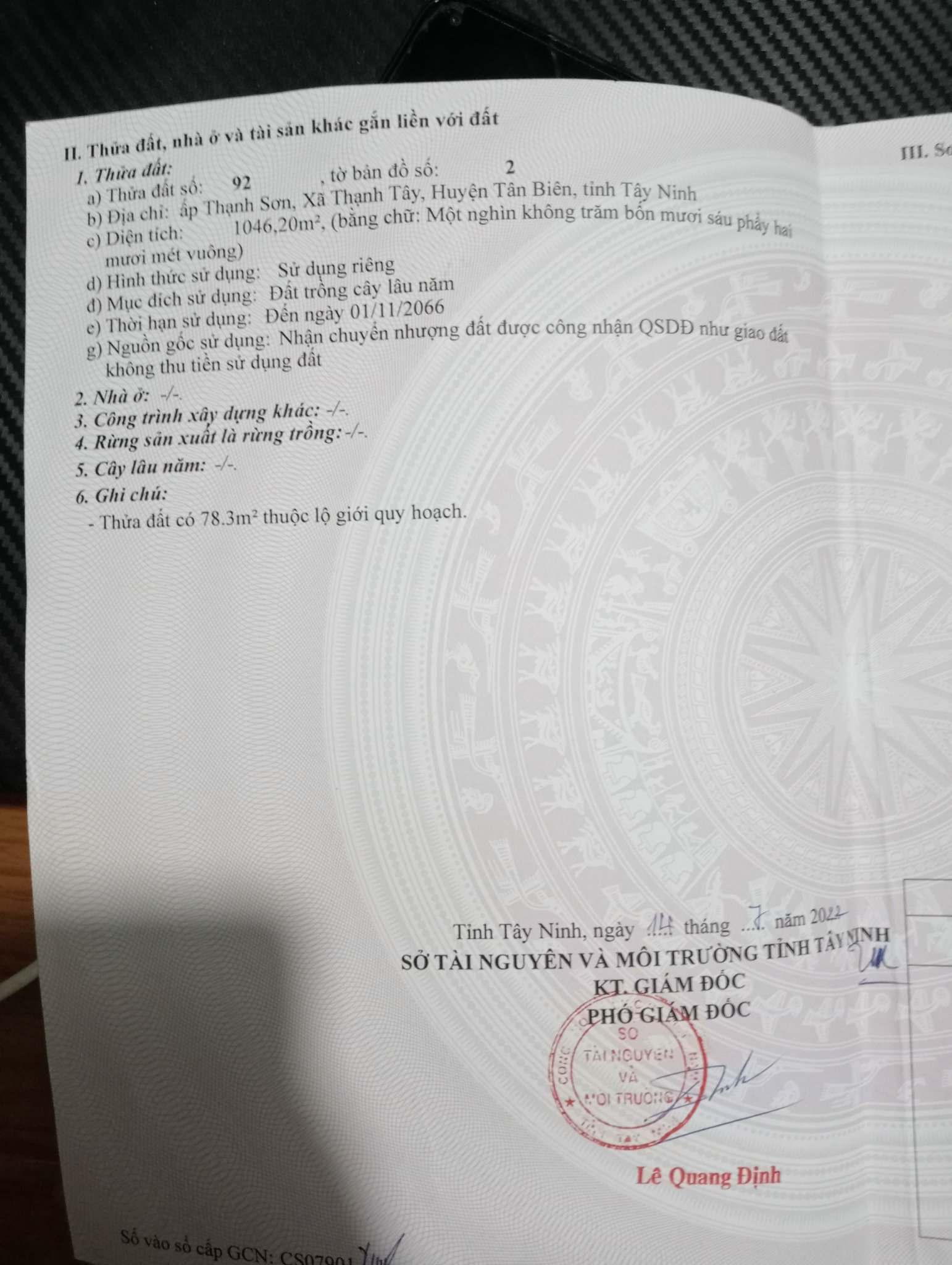 Chính chủ cần bán đất ấp Thạnh Sơn, Xã Thạnh Tây, Huyện Tân Biên, tỉnh Tây Ninh