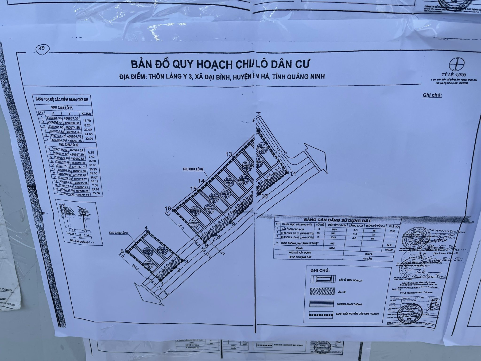 Lô góc dt200m2 TĐC Đại Bình, Đầm Hà, Quảng Ninh. Đường quy hoạc 15mGiá thu vốn 850tr có tlg