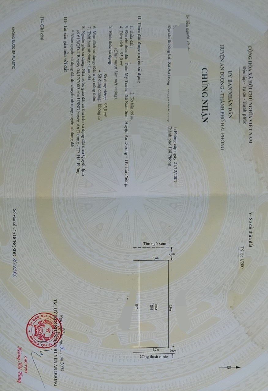 CẦN BÁN lô đất cực ngon tại Mỹ Tranh Nam Sơn An Dương Hải Phòng diện tích 95m ngang 5,7 m giá 1,2 tỷ