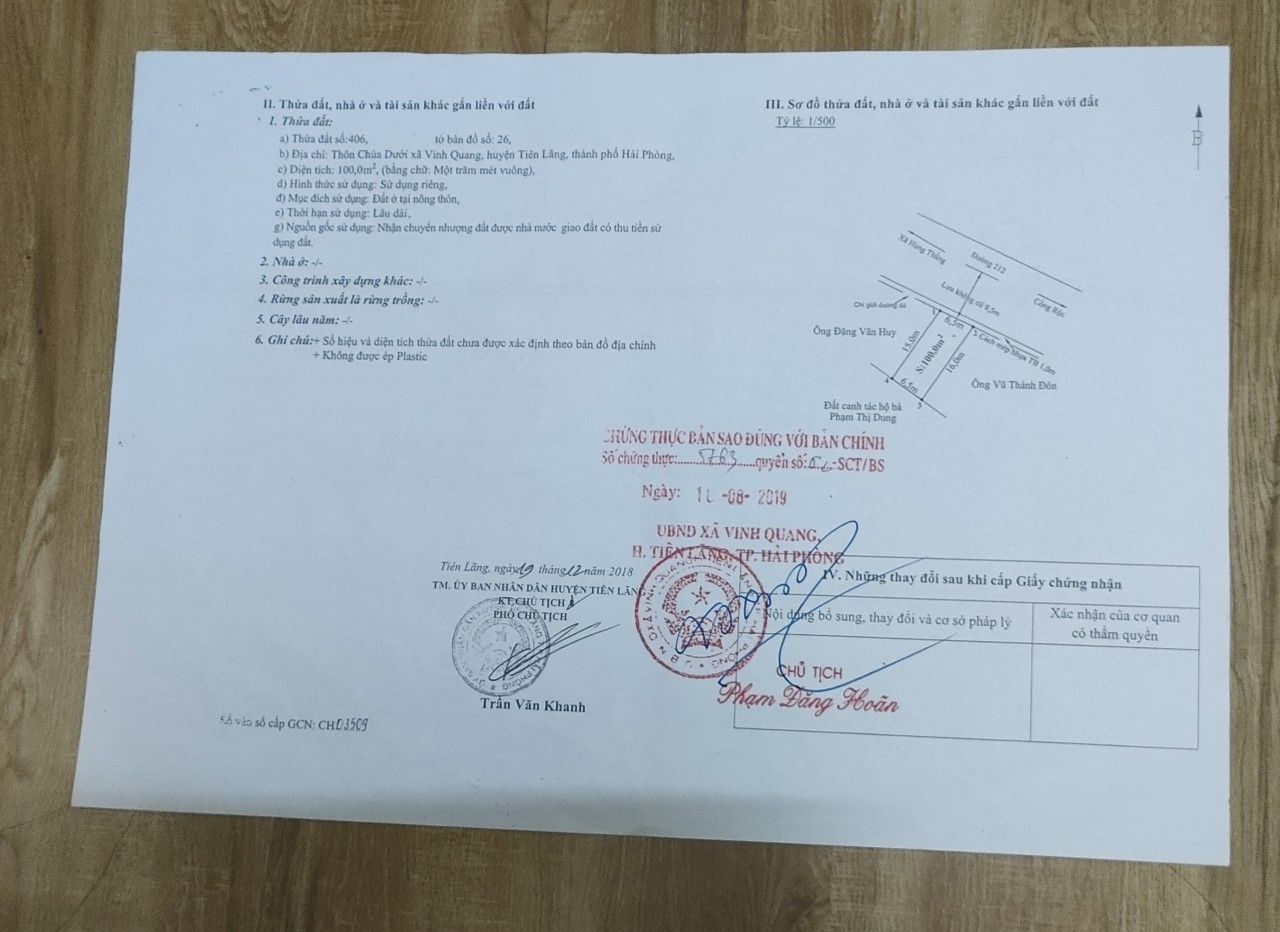 Cần bán đất mặt đường 212 Tiên Lãng, Xã Vinh Quang Tiên Lãng Hải Phòng