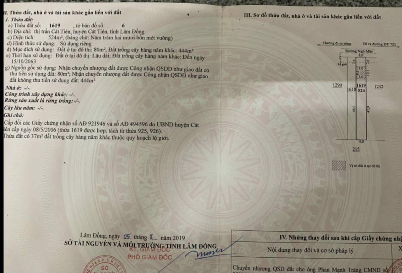 BÁN NHÀ ĐẤT CÁT TIÊN - LÂM ĐỒNG ;DT; 8 x 65.5 ( 80 M TC) GIÁ ; 1,35 TỶ -tại Thị Trấn Cát Tiên